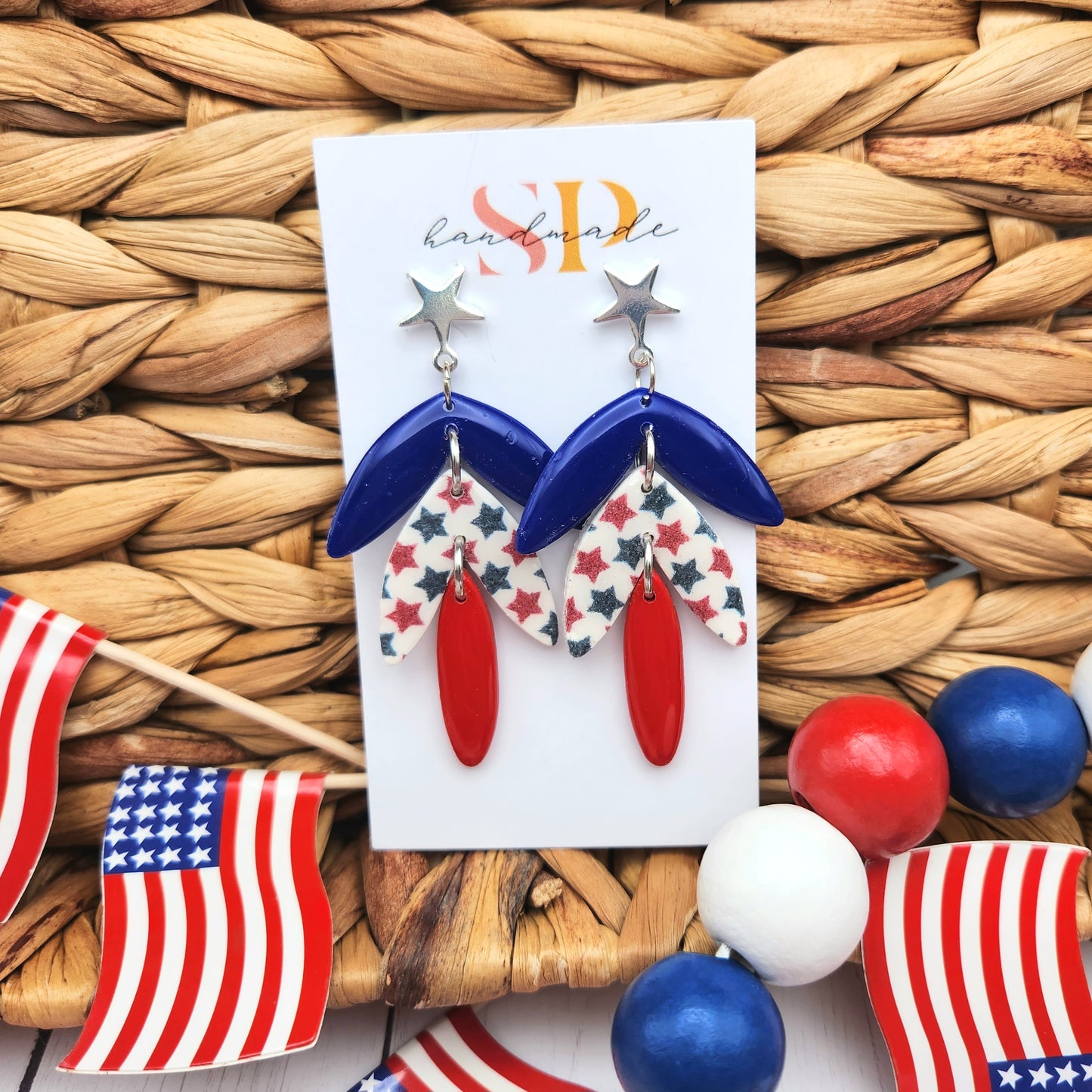 Patriotic Stars 3-Tier Leaf | Polymer Clay Earrings