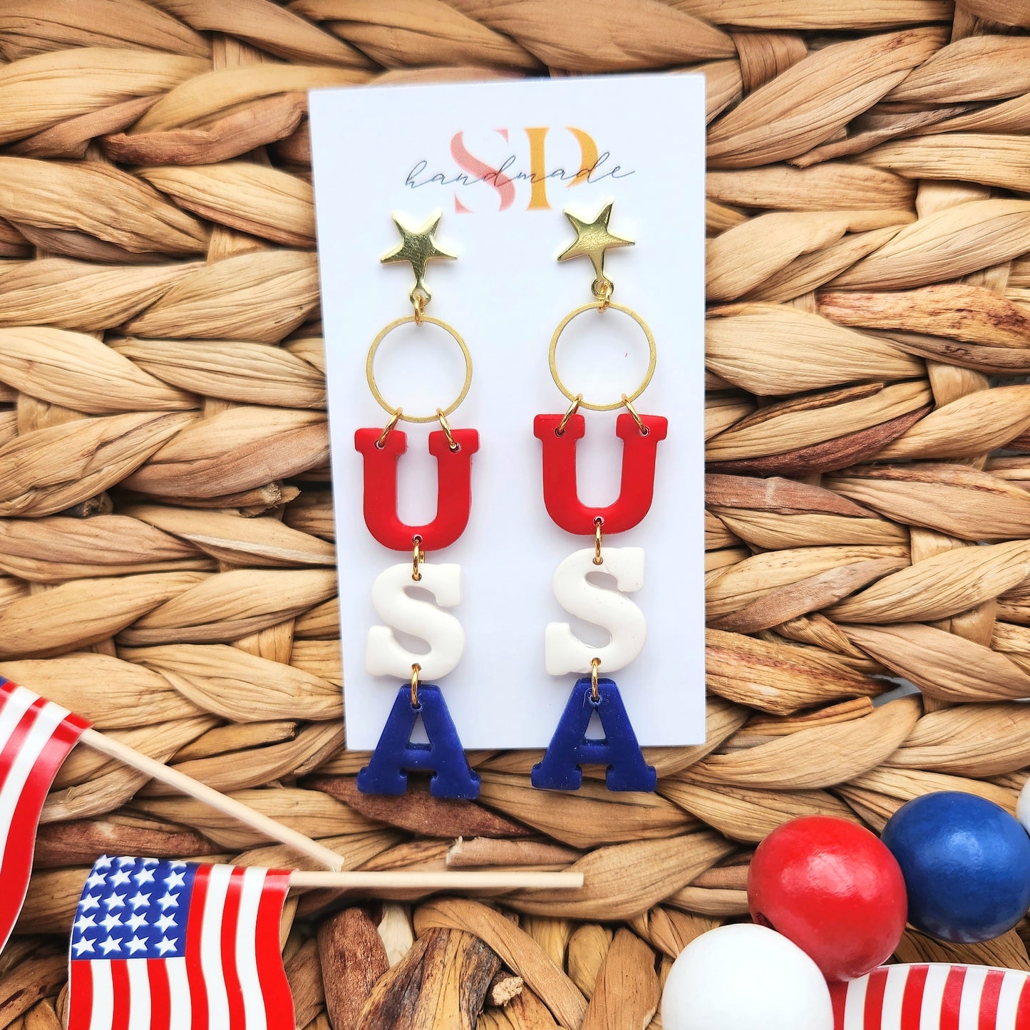 Patriotic USA Dangle | Polymer Clay Earrings