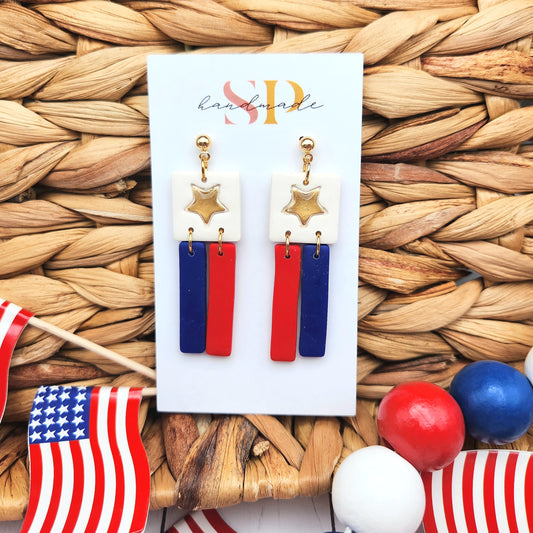 Patriotic Gold Star | Polymer Clay Earrings