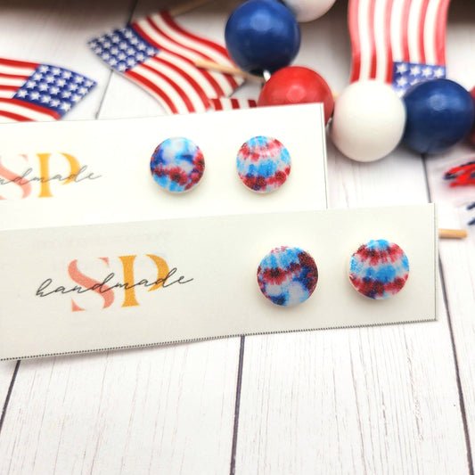 Patriotic Tie Dye Studs | Polymer Clay Earrings