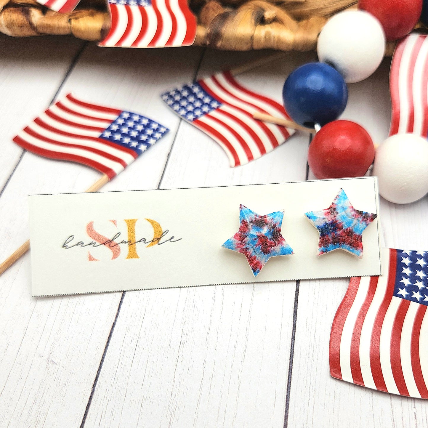 Patriotic Tie Dye Studs | Polymer Clay Earrings