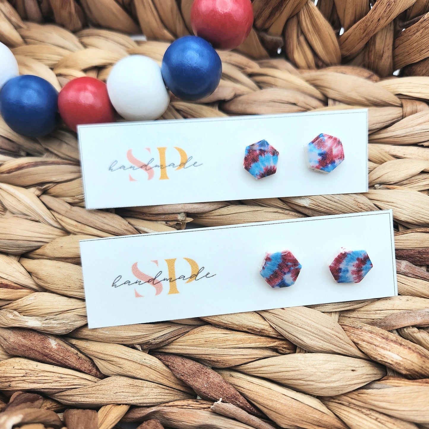 Patriotic Tie Dye Studs | Polymer Clay Earrings