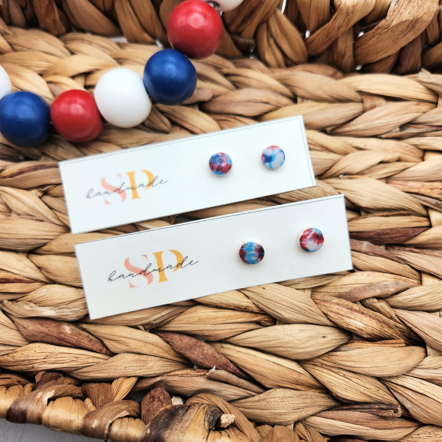 Patriotic Tie Dye Studs | Polymer Clay Earrings