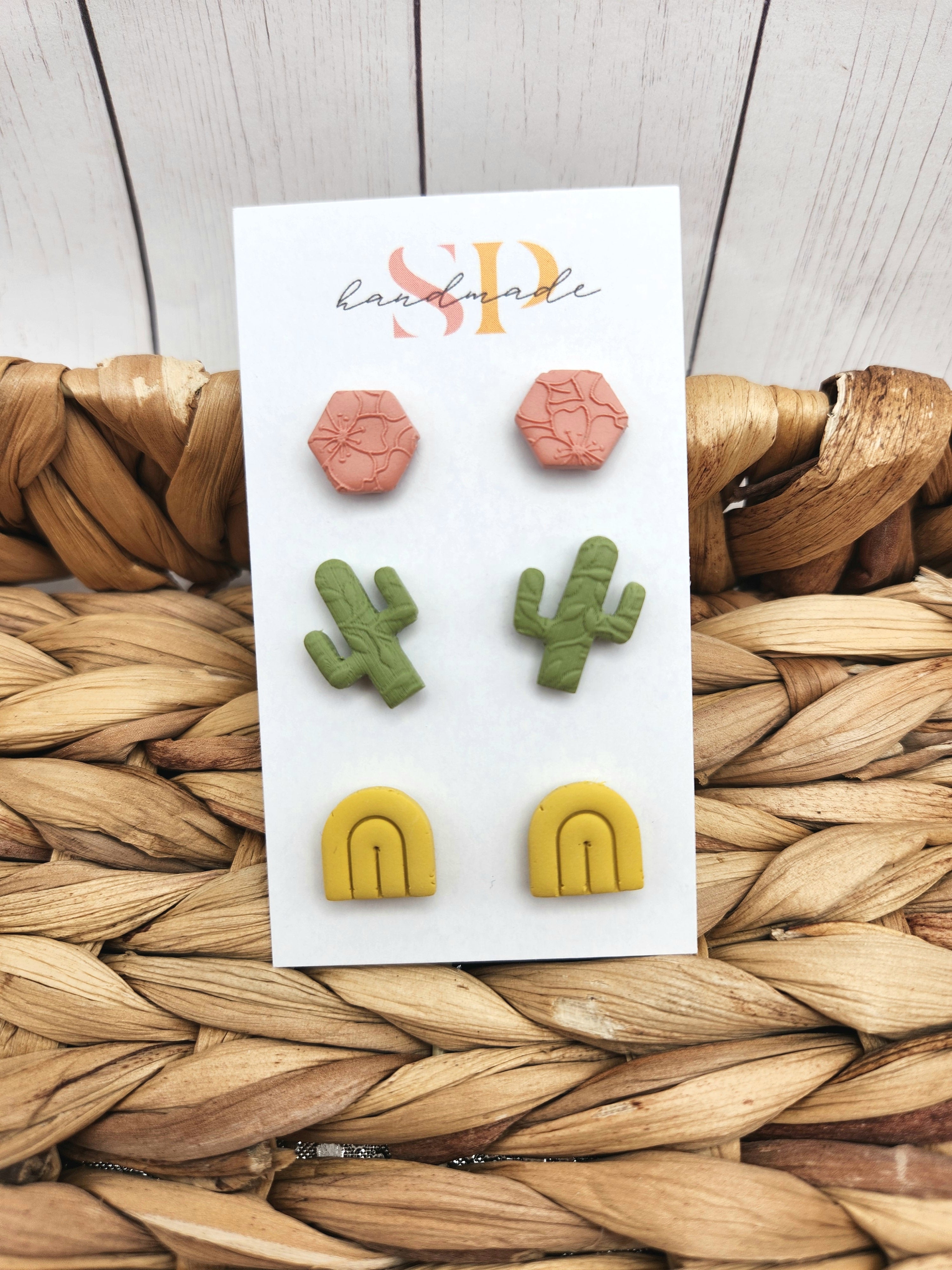 Cactus Summer Stud Pack Polymer Clay Earrings