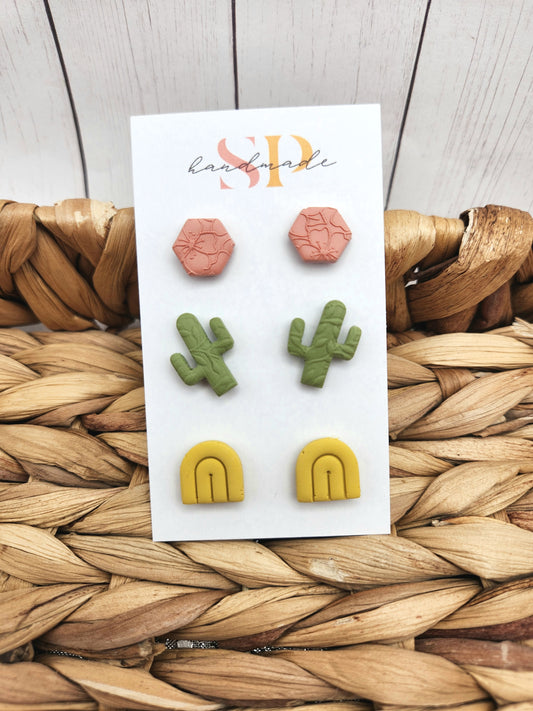 Cactus Summer Stud Pack | Polymer Clay Earrings