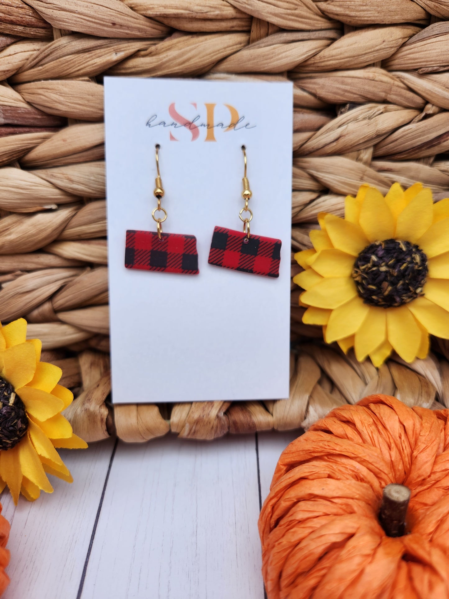 Buffalo Plaid North Dakota | Polymer Clay Earrings