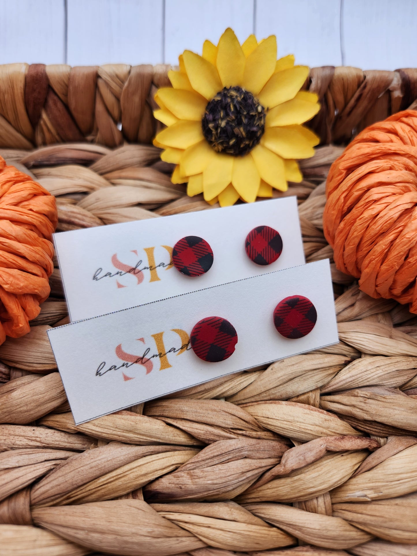 Buffalo Plaid Studs | Polymer Clay Earrings