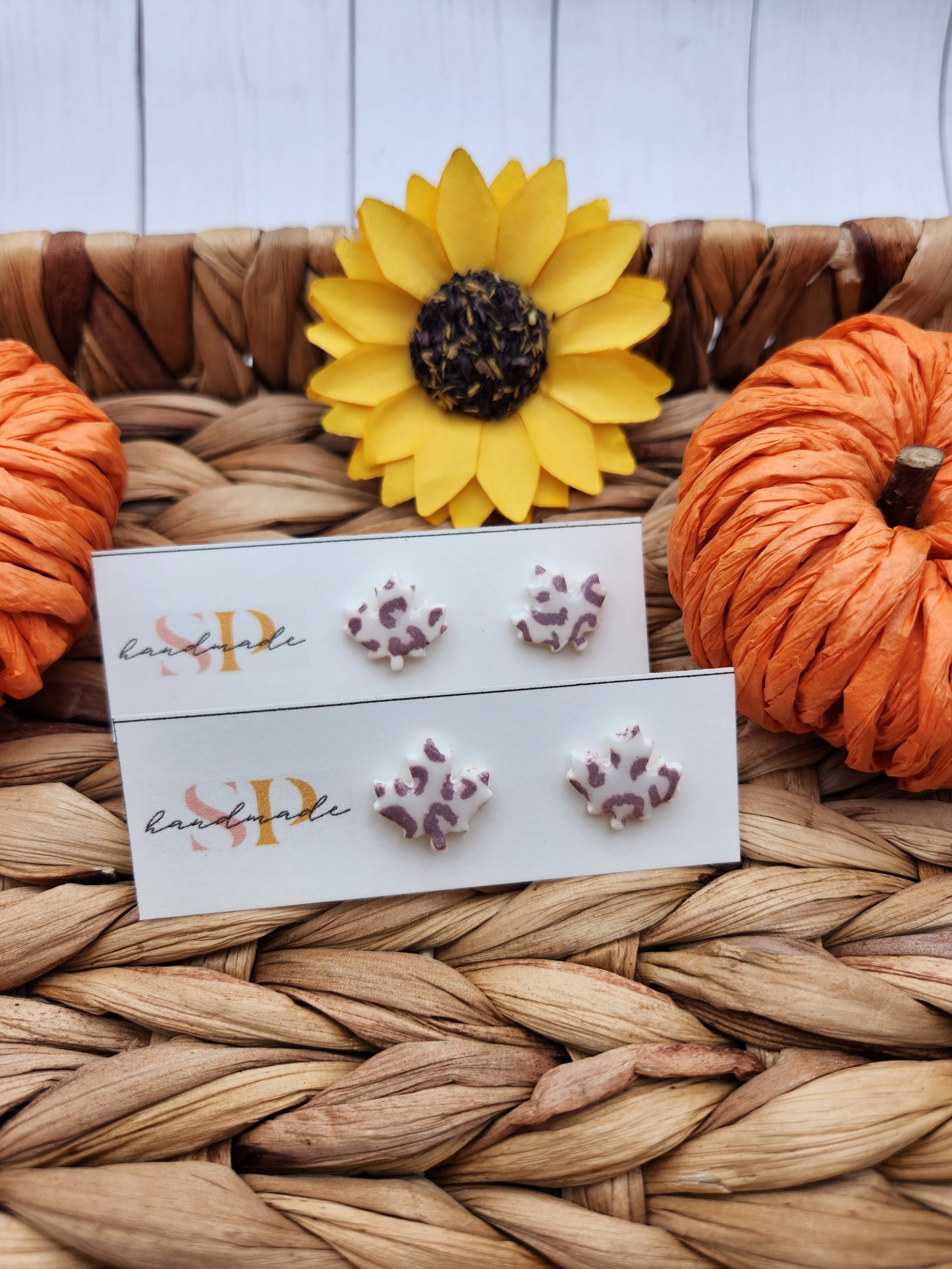 Maple Leaf Leopard Studs | Polymer Clay Earrings