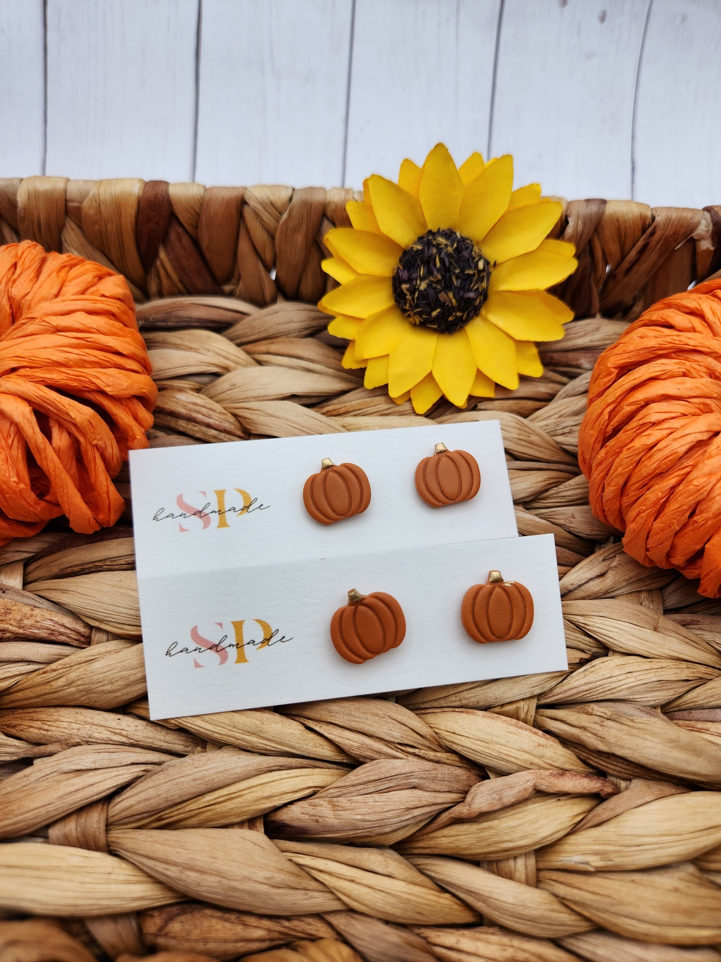 Pumpkin with Gold Studs | Polymer Clay Earrings