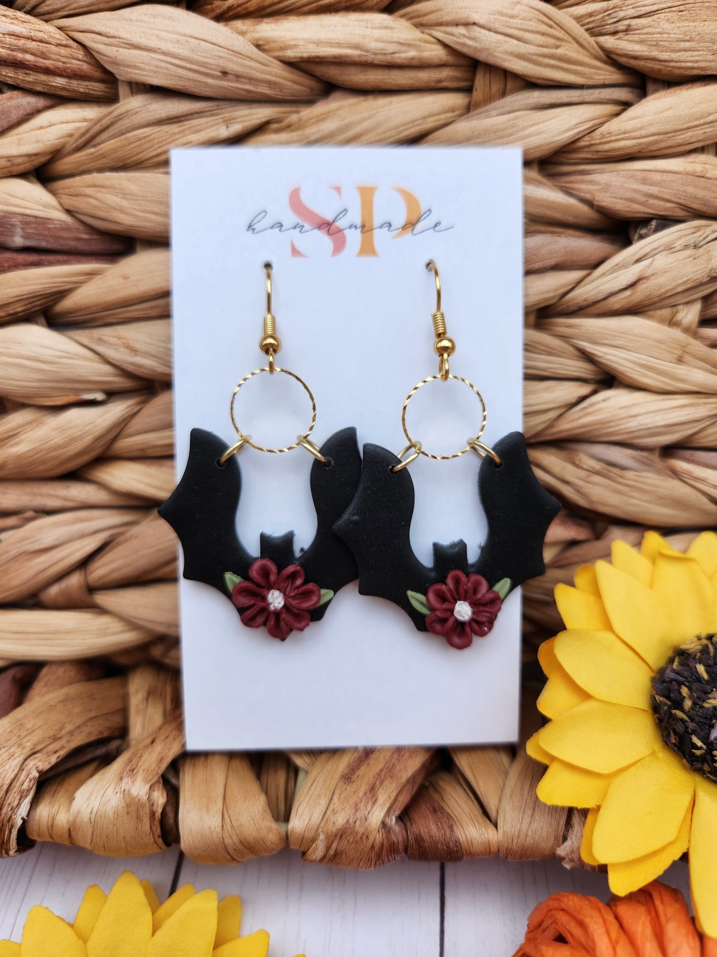 Floral Bat Dangles | Polymer Clay Earrings