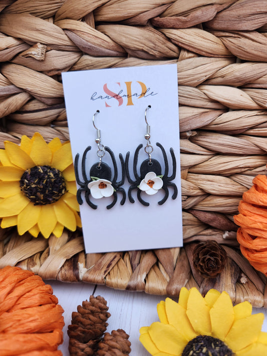 Floral Spider Dangles | Polymer Clay Earrings