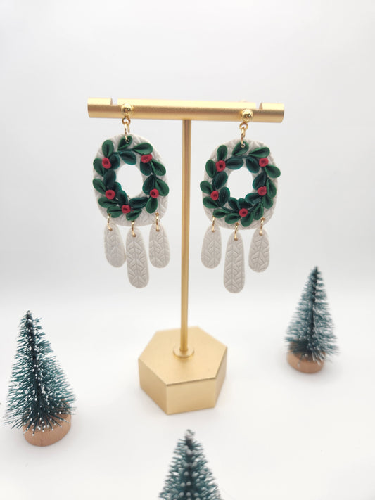 Mistletoe Wreath | Polymer Clay Earrings