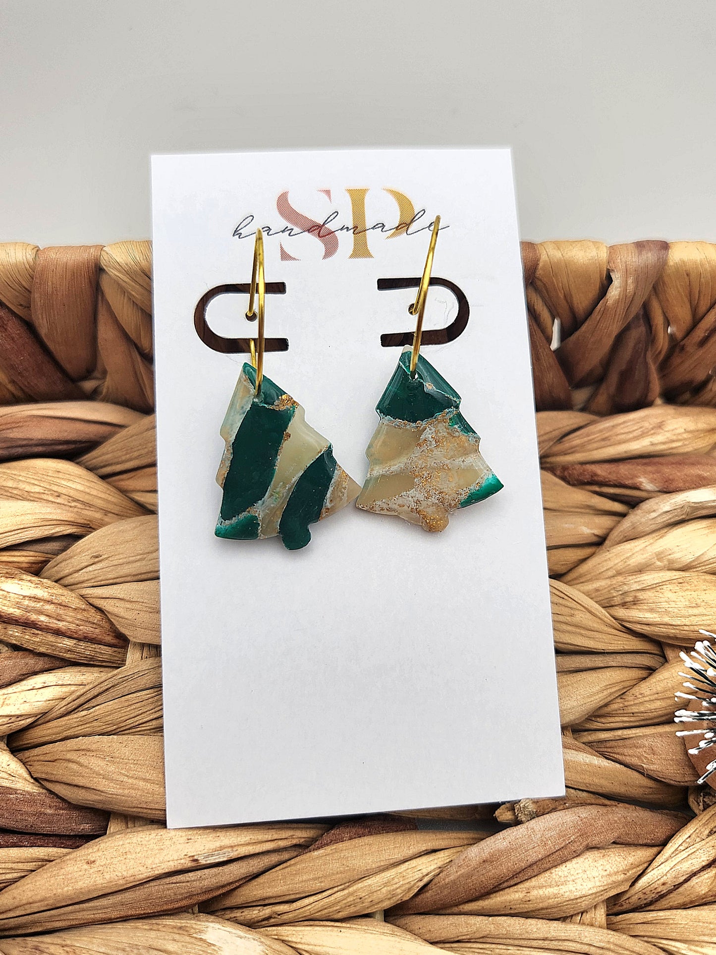 Translucent Marble Tree Hoops | Polymer Clay Earrings