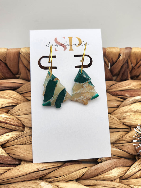 Translucent Marble Tree Hoops | Polymer Clay Earrings