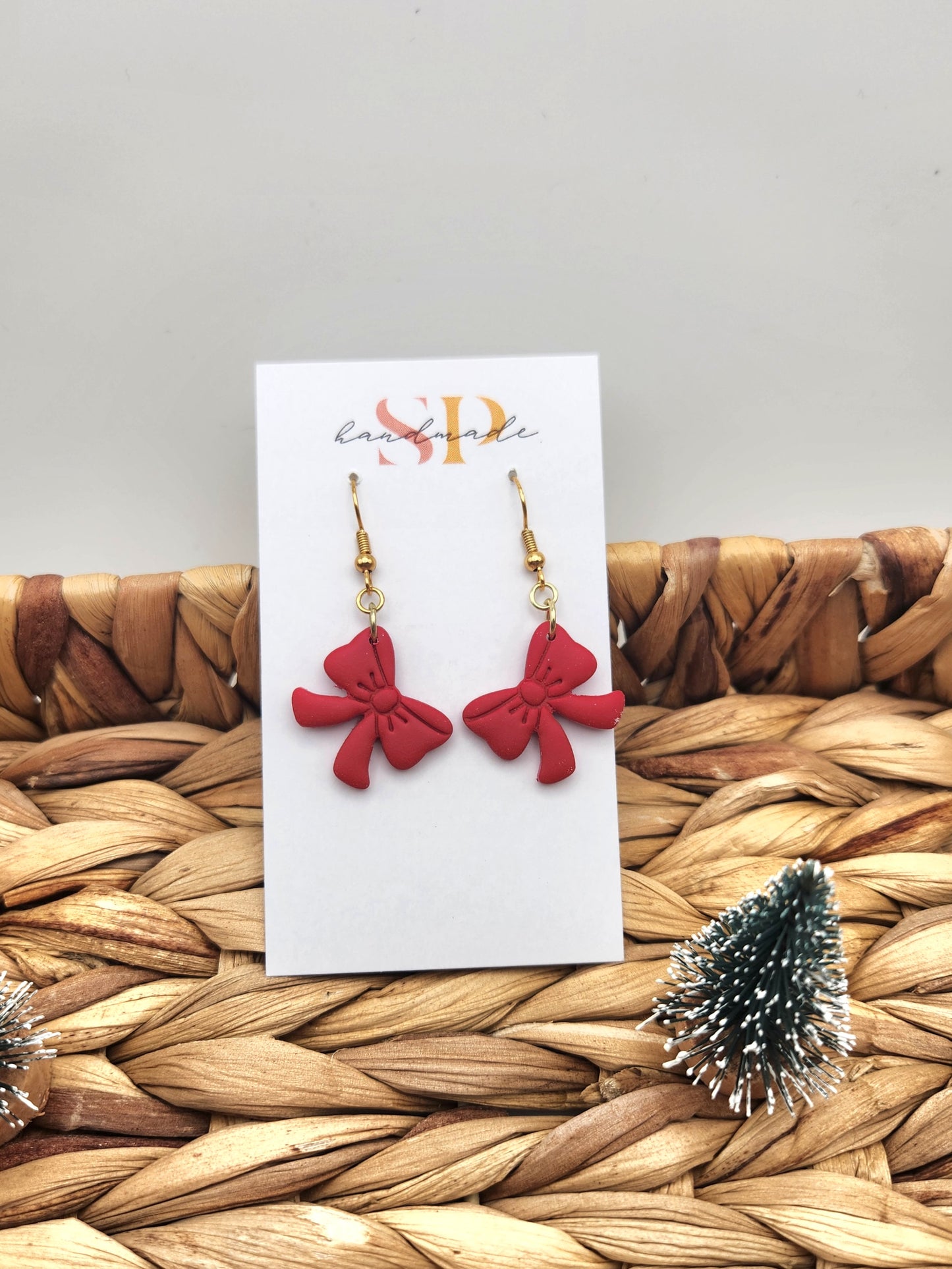 Red Bow Dangles | Polymer Clay Earrings