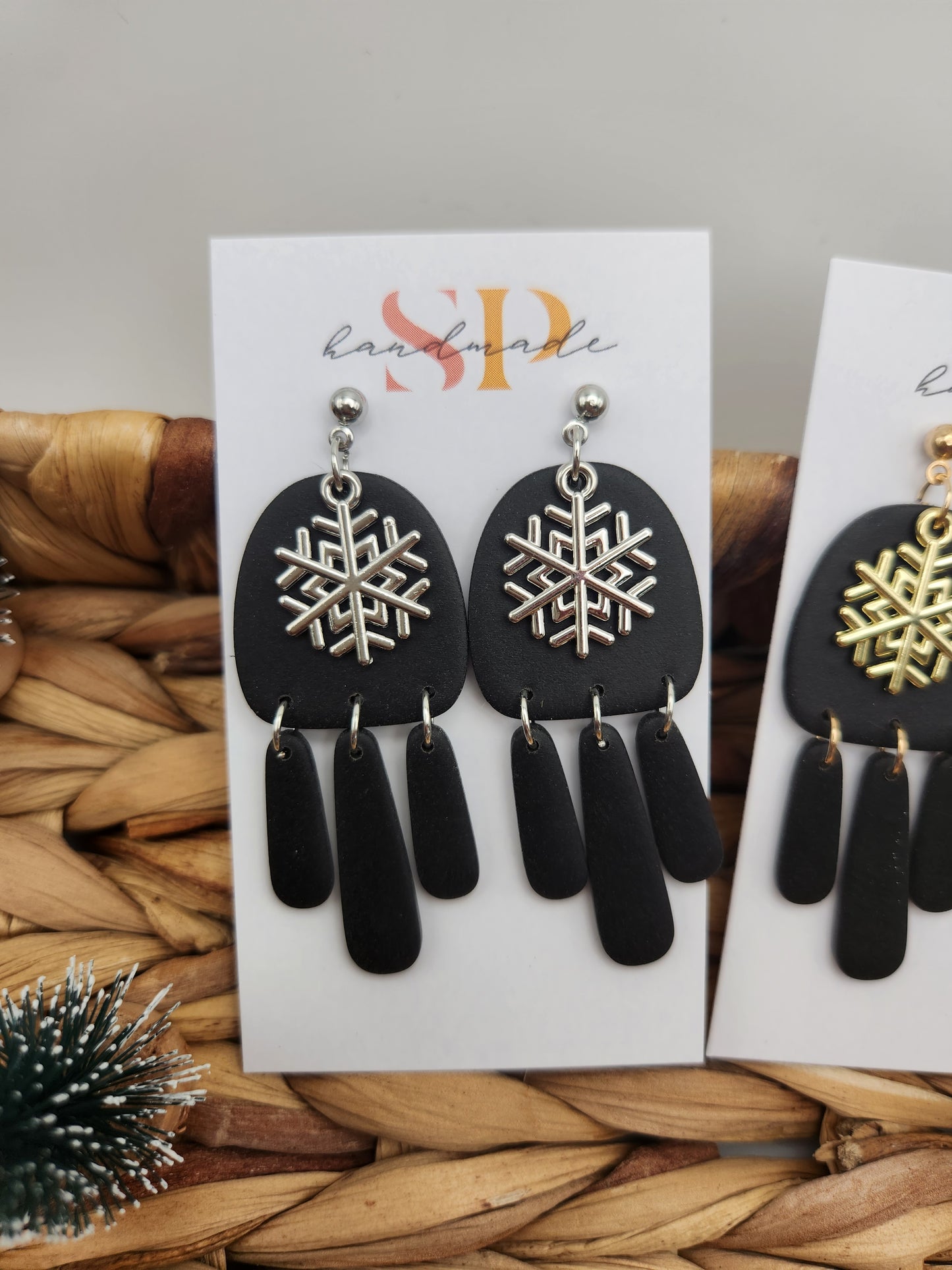 Snowflake Charm Dangles | Polymer Clay Earrings