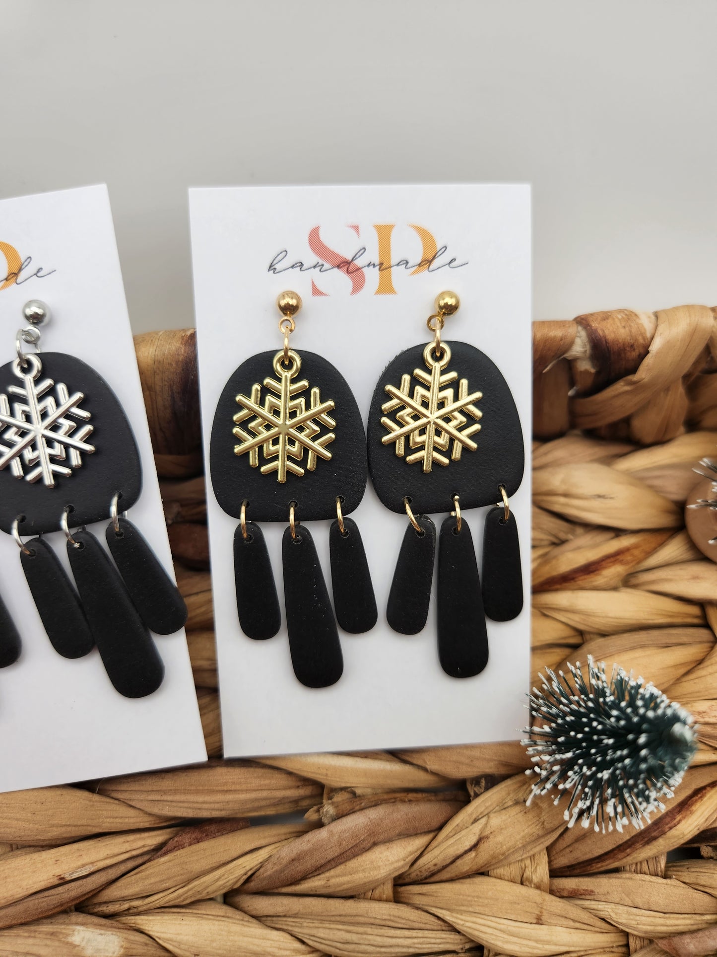 Snowflake Charm Dangles | Polymer Clay Earrings