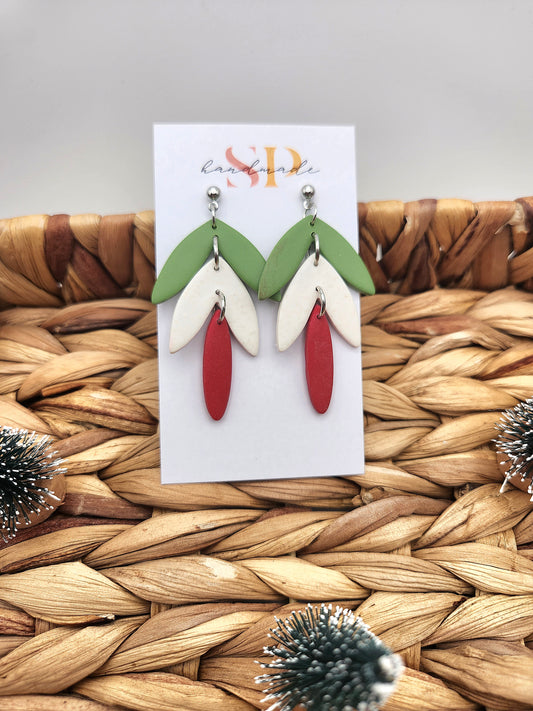 Holiday 3-Tier Leaf | Polymer Clay Earrings