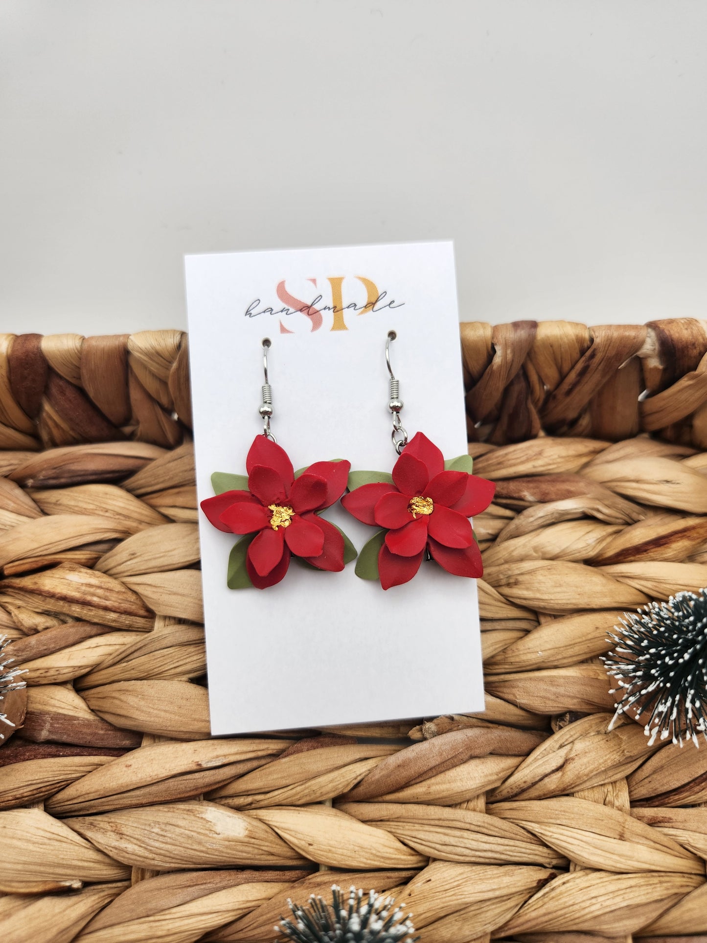 Poinsettia Dangles | Polymer Clay Earrings