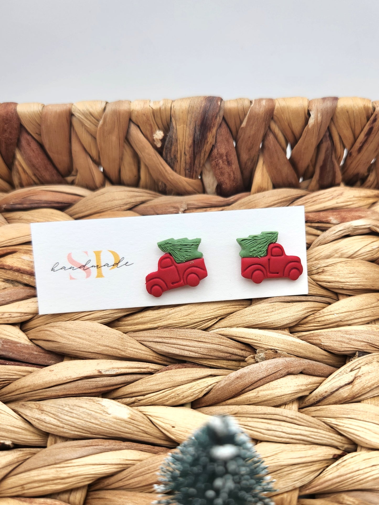 Red Truck Studs | Polymer Clay Earrings