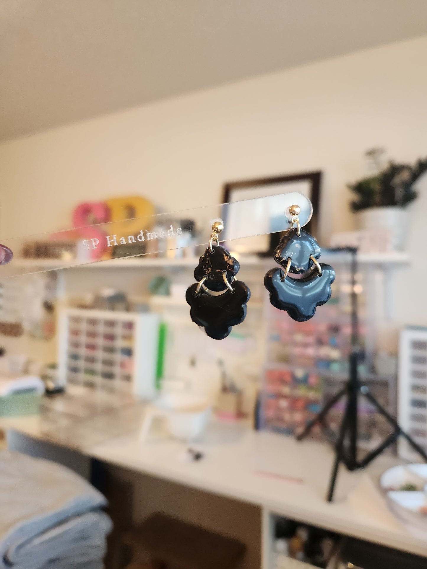 Marble 3-Tier Shapes | Polymer Clay Earrings