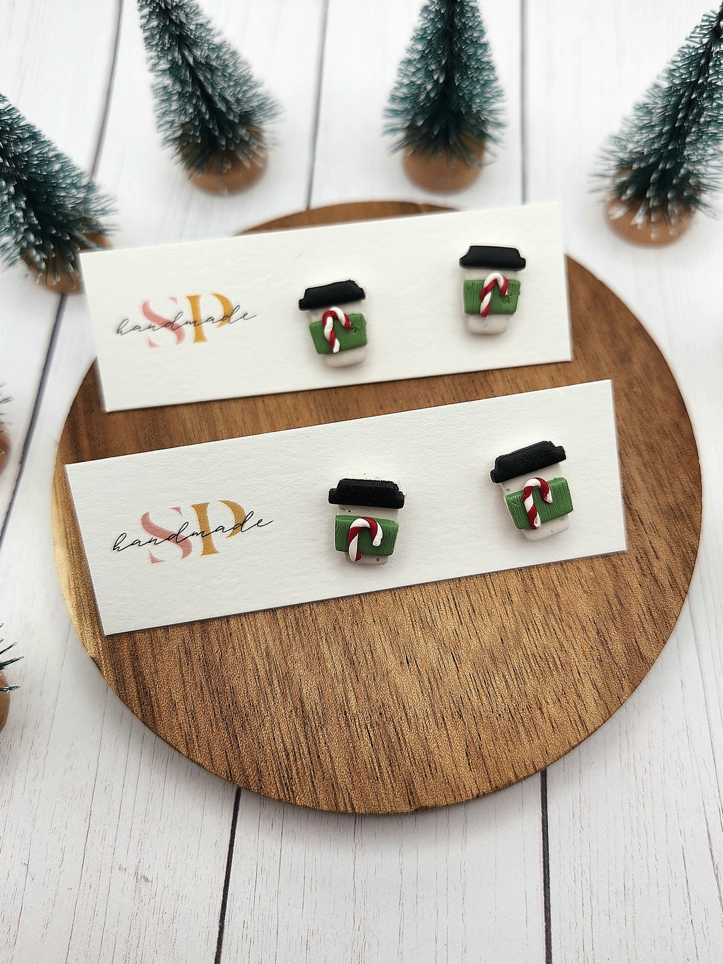 Holiday Coffee Cup Studs | Polymer Clay Earrings