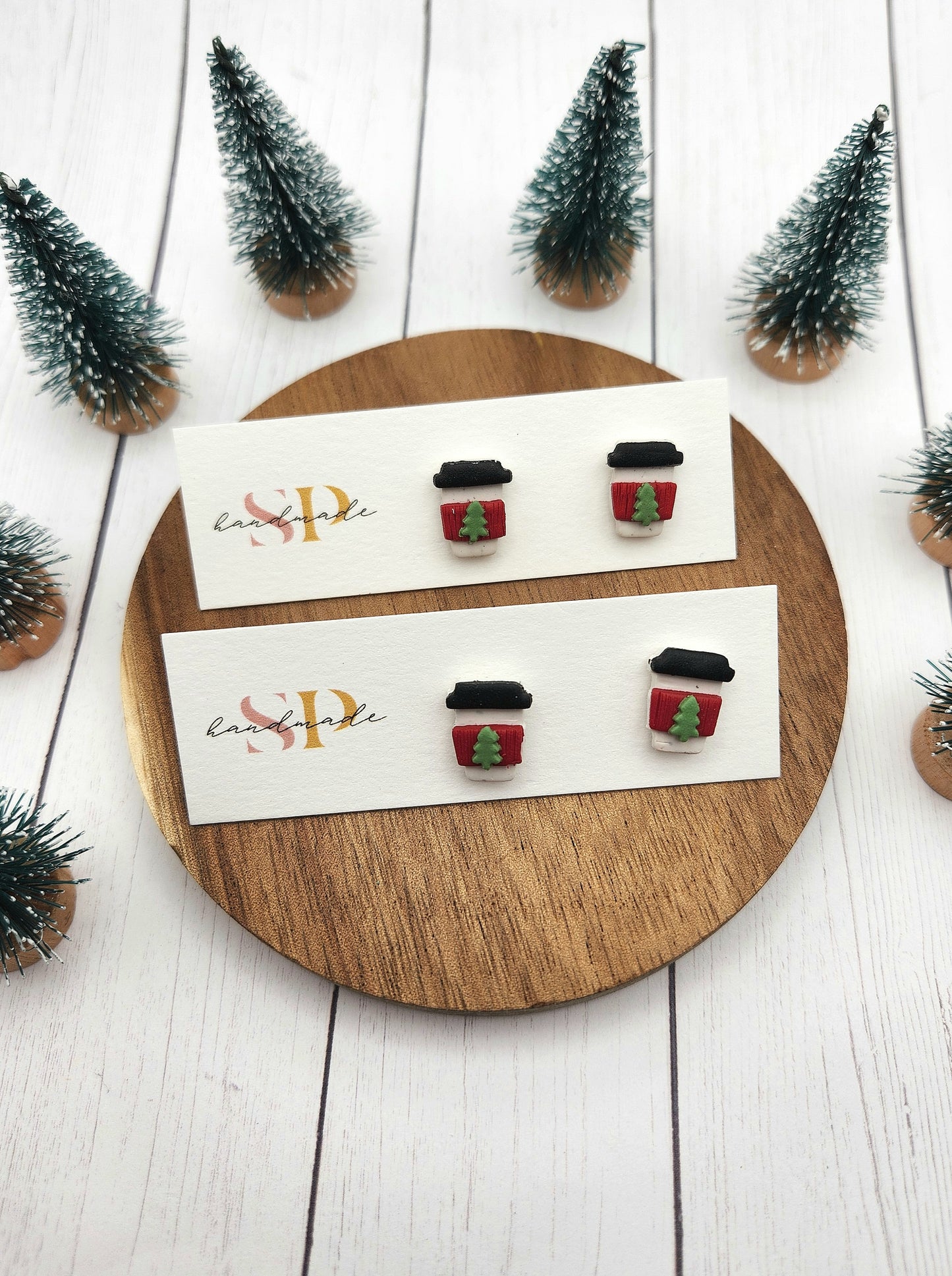 Holiday Coffee Cup Studs | Polymer Clay Earrings