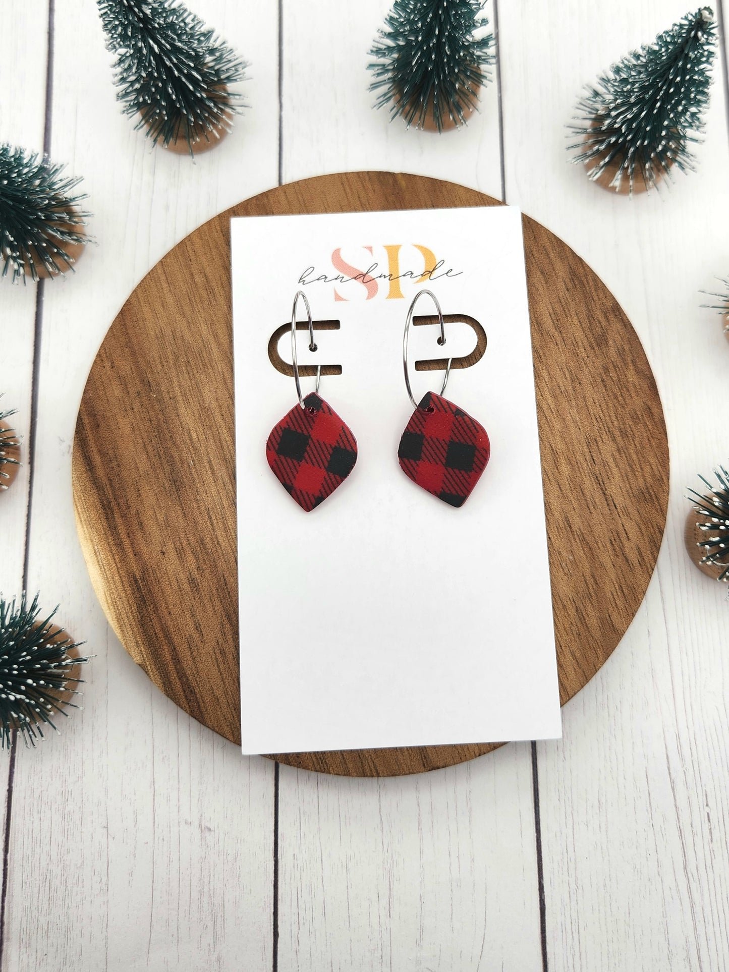 Buffalo Plaid Hoops | Polymer Clay Earrings