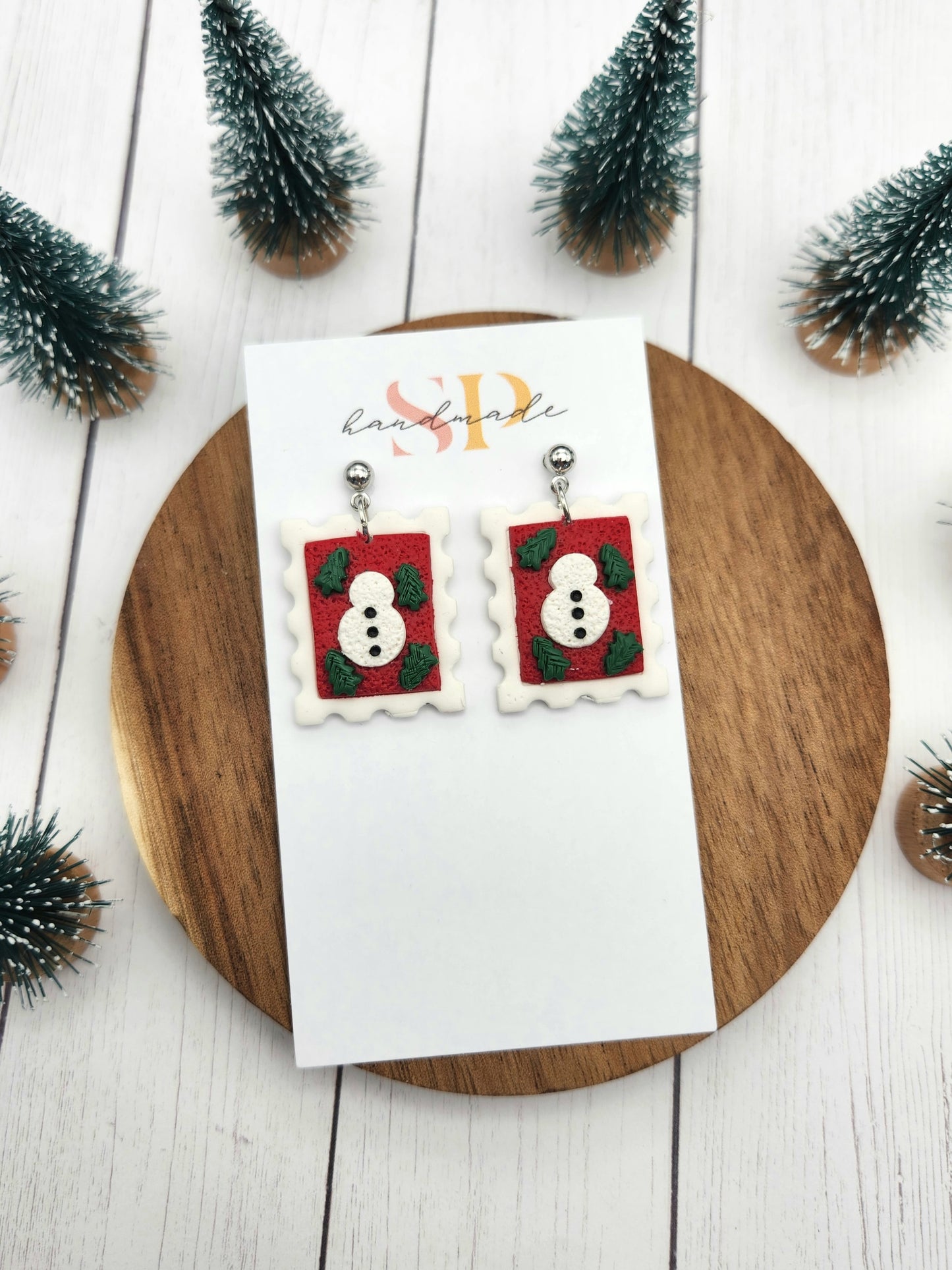 Holiday Postage Stamp | Polymer Clay Earrings