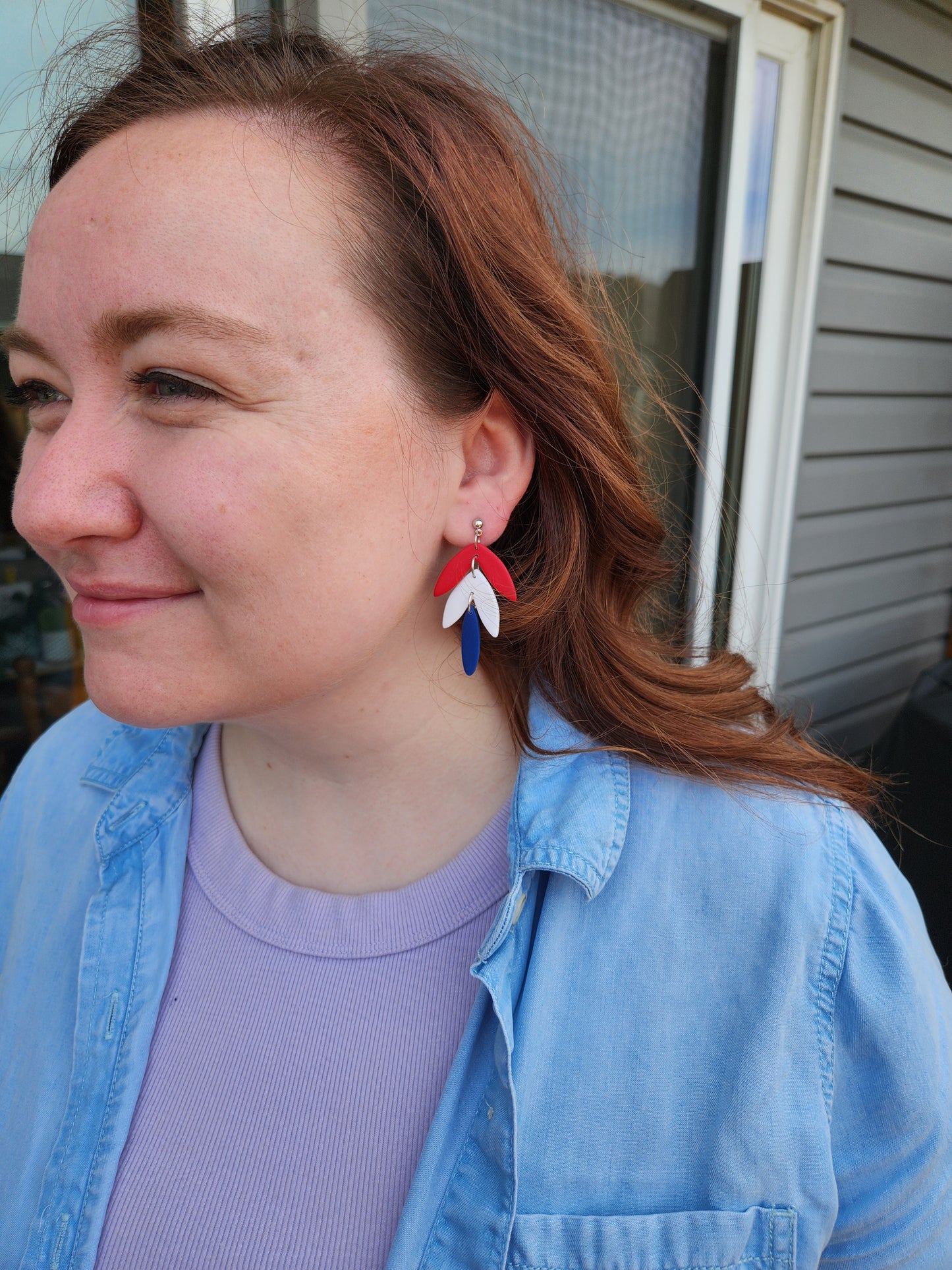 Patriotic 3-Tier Leaf | Polymer Clay Earrings