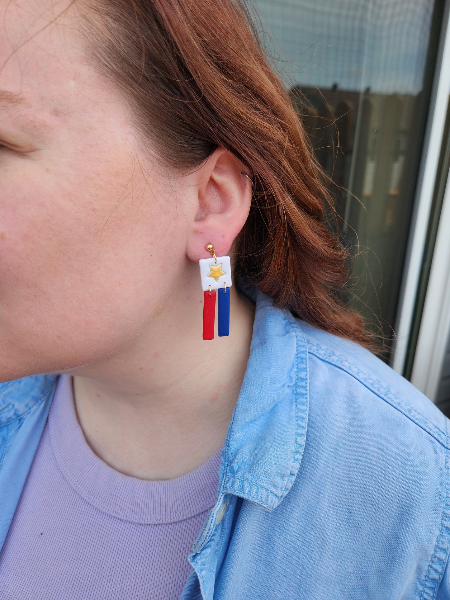 Patriotic Gold Star | Polymer Clay Earrings