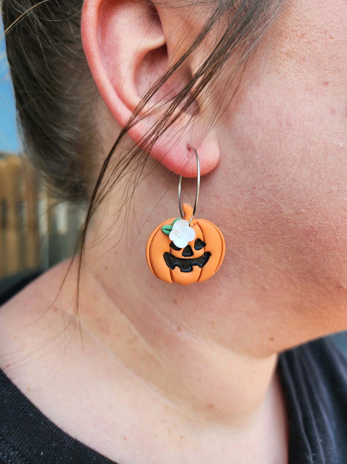 Jack-O-Lantern Hoops | Polymer Clay Earrings