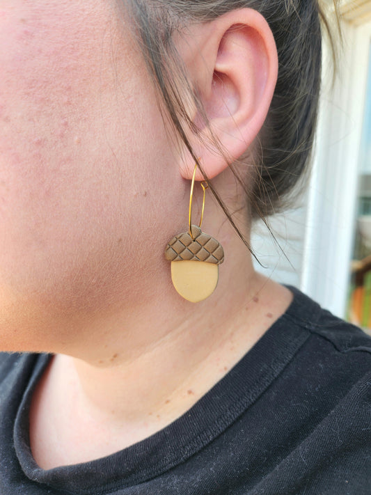 Acorn Hoops | Polymer Clay Earrings