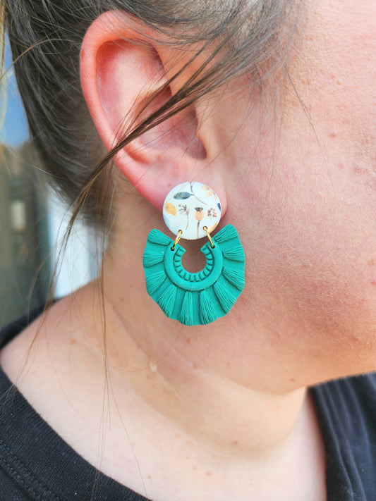 Teal Macramé Dangle | Polymer Clay Earrings