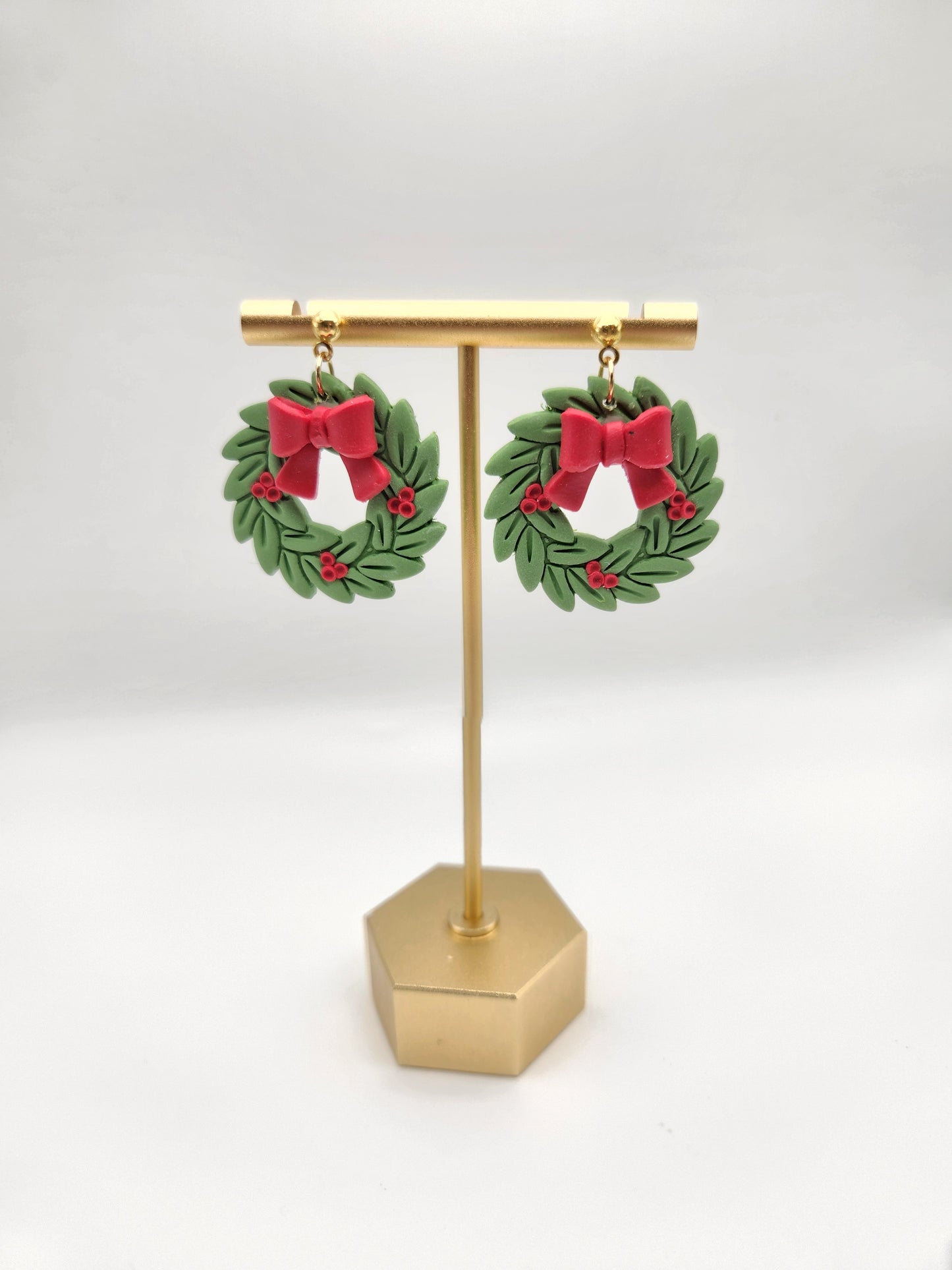 Holly Wreath Dangles | Polymer Clay Earrings