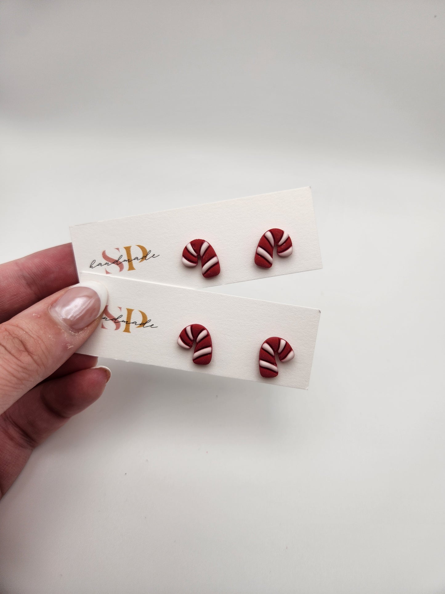 Candy Cane Studs | Polymer Clay Earrings