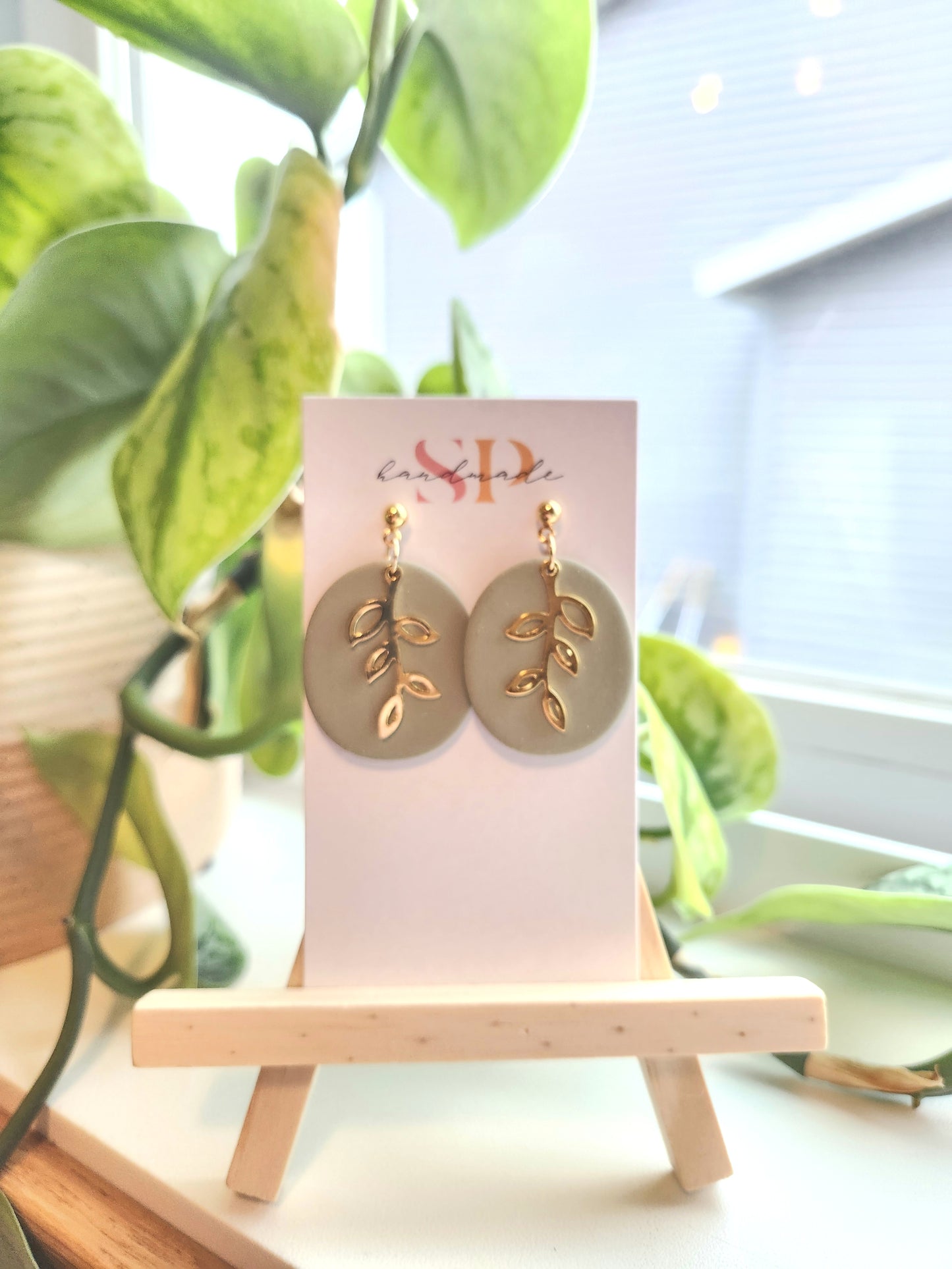 Sage & Gold | Polymer Clay Earrings