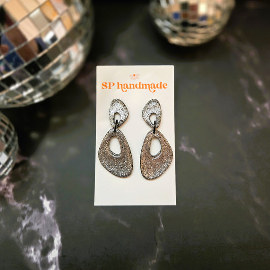 Retro Silver Glitter | Polymer Clay Earrings