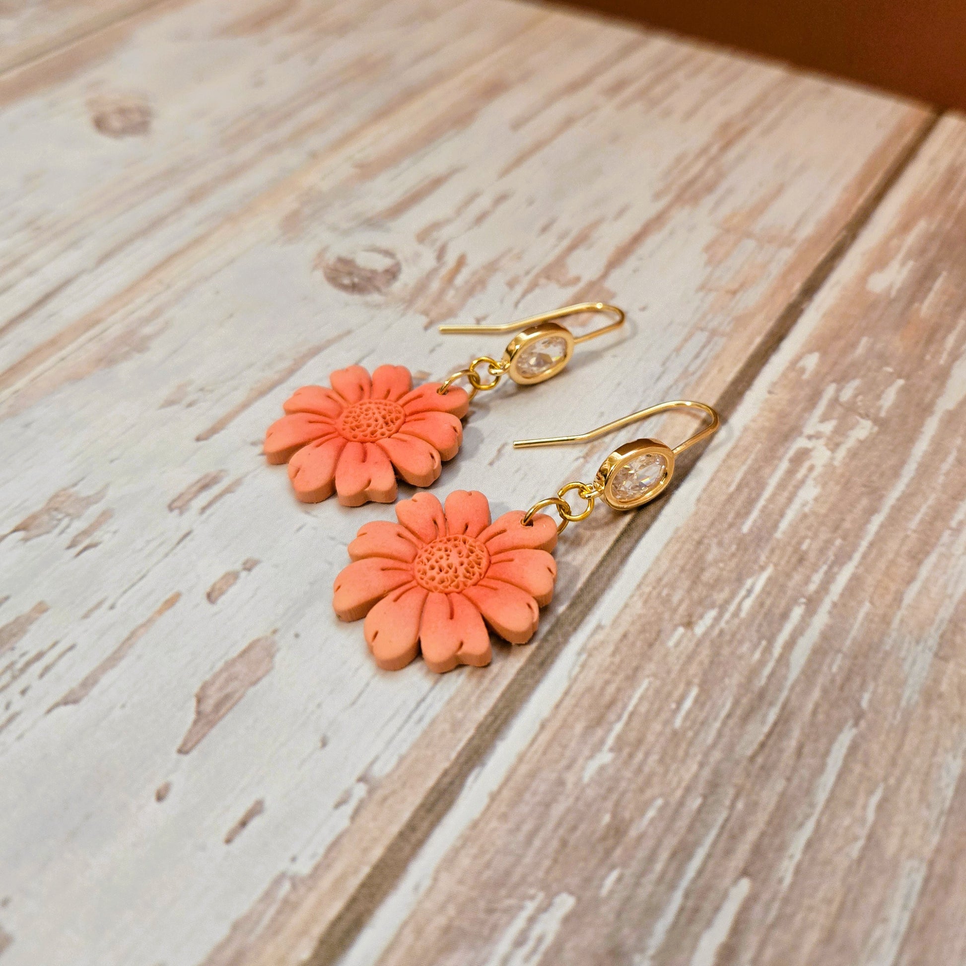 Clay Earrings Wooden Flower Earrings Polymer Clay Pink Wild Daisy