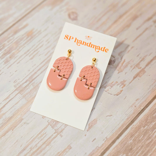 Pink Textured Ovals | Polymer Clay Earrings