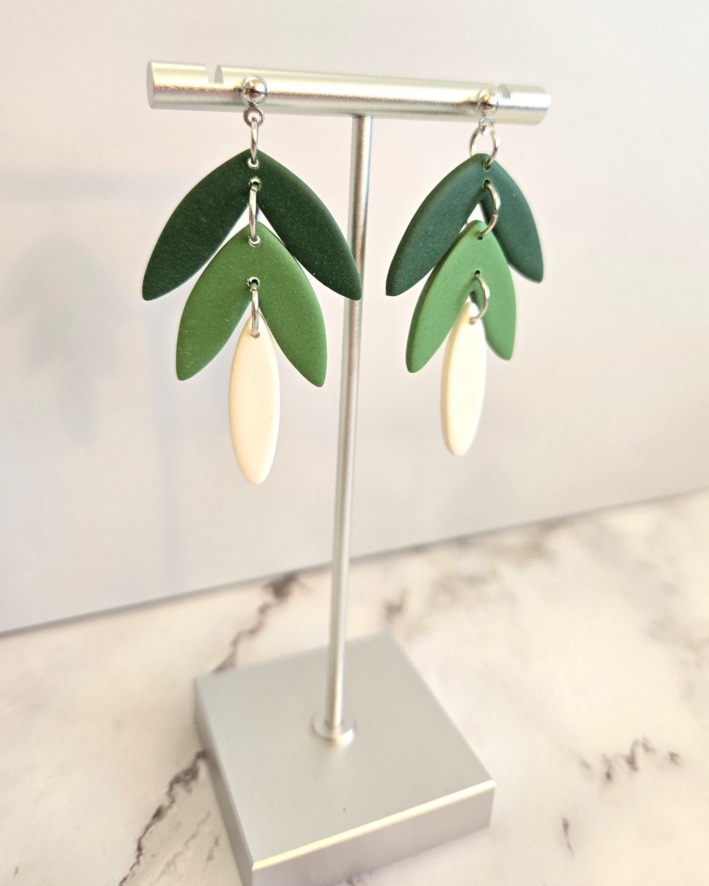 St. Patrick's Day 3-Tier Leaf | Polymer Clay Earrings