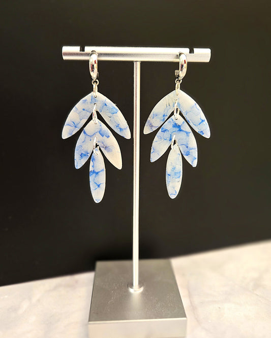 Elegant Blue 3-Tier Leaf | Polymer Clay Earrings