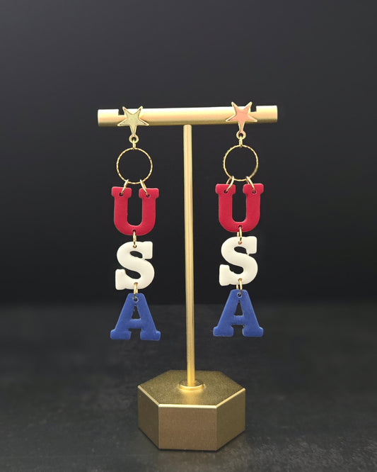Patriotic USA Dangle | Polymer Clay Earrings