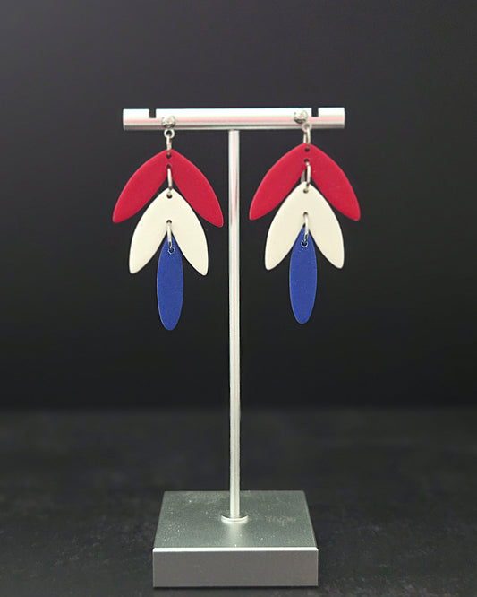 Patriotic 3-Tier Leaf | Polymer Clay Earrings