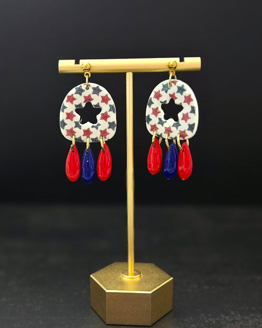 Patriotic Stars Dangle | Polymer Clay Earrings
