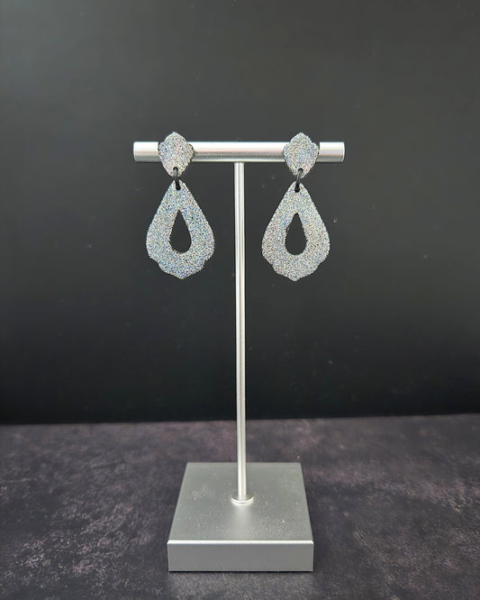 Silver Iridescent Teardrop | Polymer Clay Earrings