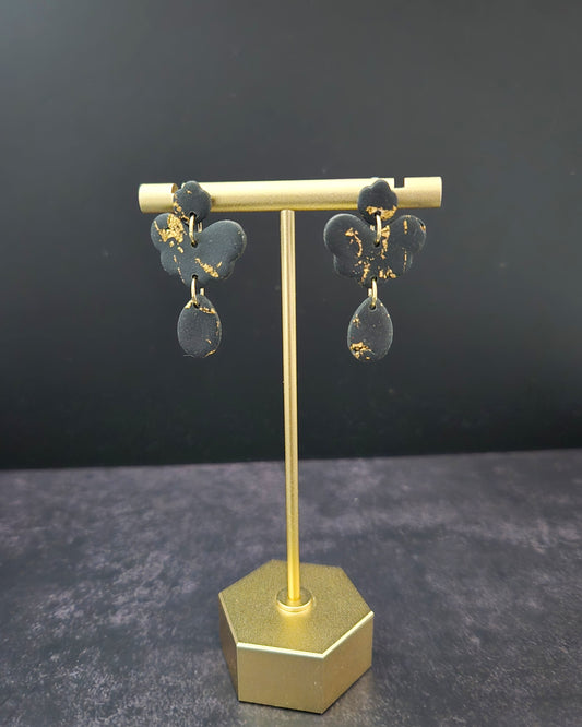 Black & Gold Mini Dangle | Polymer Clay Earrings