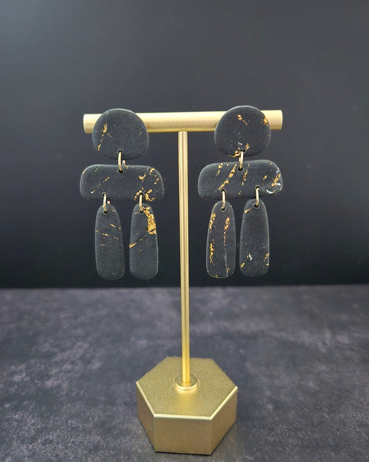 Black & Gold Organic Dangle | Polymer Clay Earrings