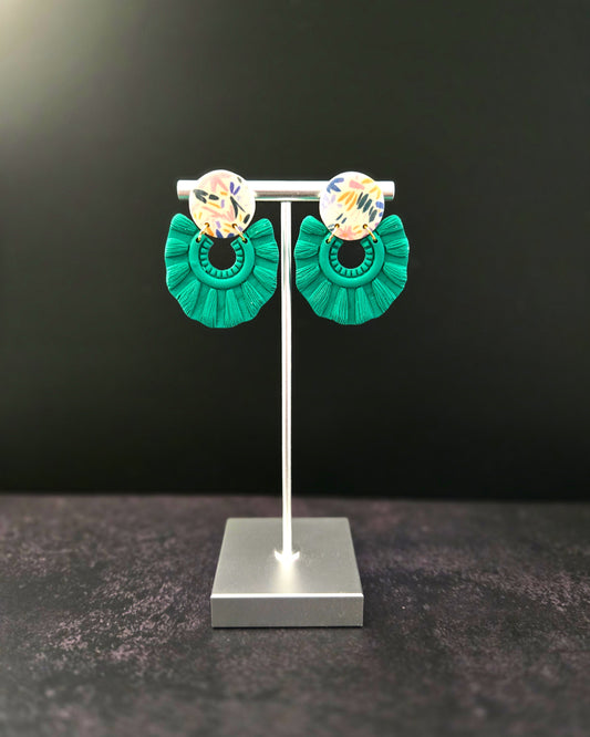 Teal Macramé Dangle | Polymer Clay Earrings
