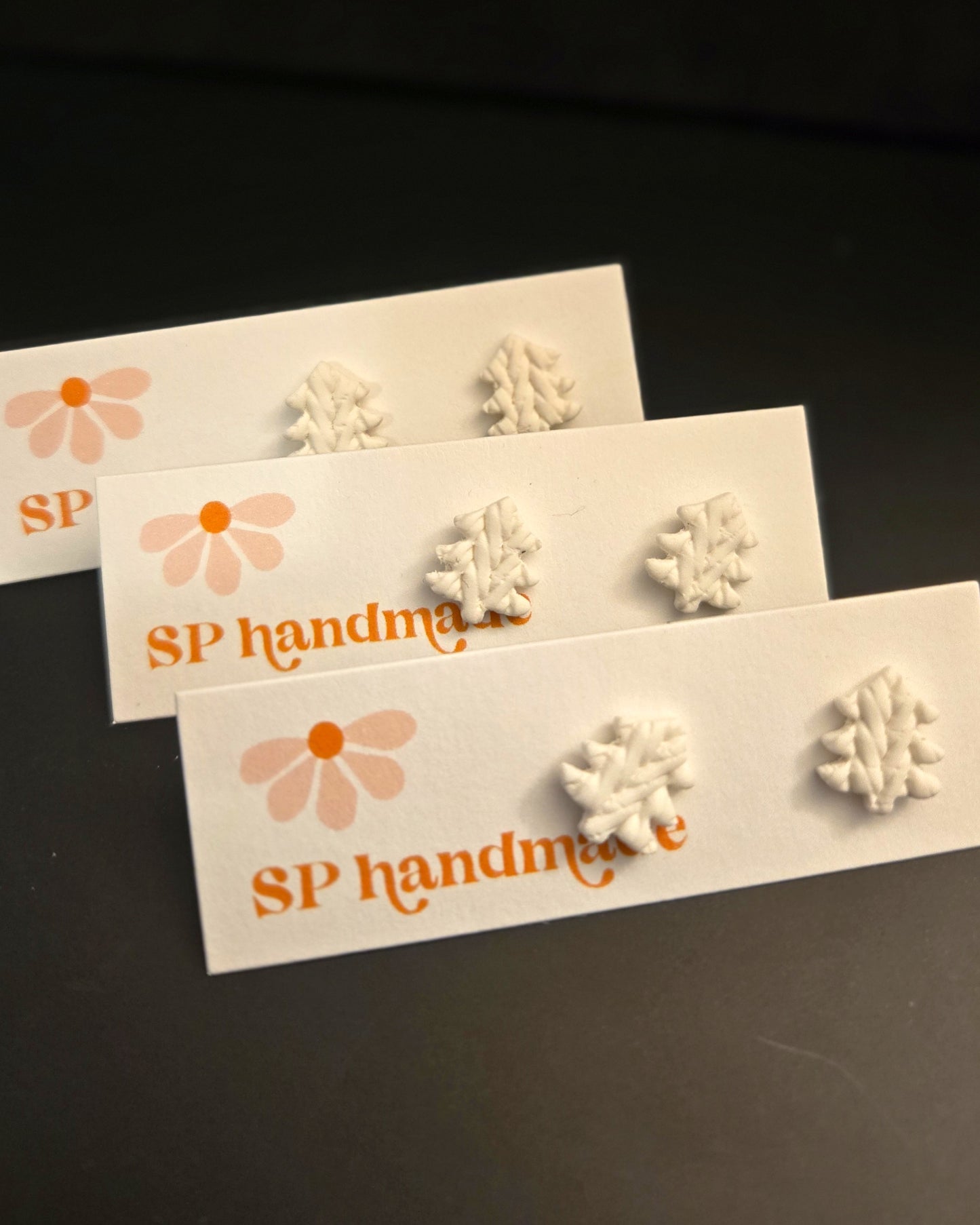 White Knit Tree Studs | Polymer Clay Earrings